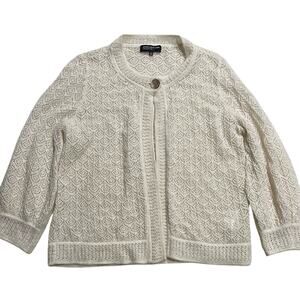 Jones New York Wool Mohair Blend Cardigan Sweater Womens Large Open Knit Ivory